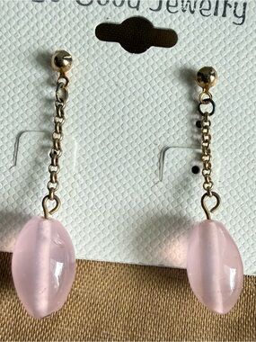 Gold Chain Drop Earrings with Pink Glass Beads